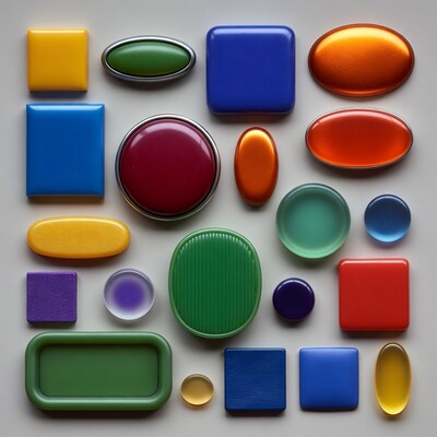 Colorful Plastic Shapes on Gray Background