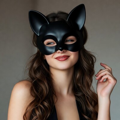 Woman wearing cat mask