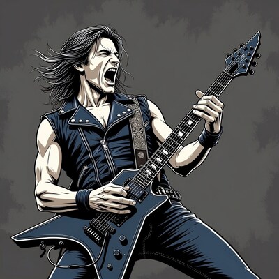 Rock musician playing electric guitar
