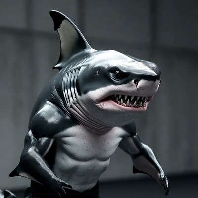 Muscular anthropomorphic great white shark