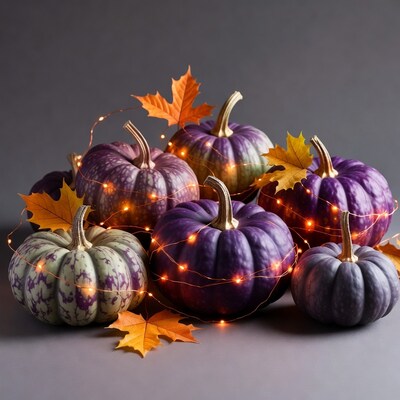 Purple Pumpkins with Fairy Lights