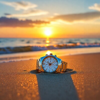 Silver Watch on Beach at Sunset