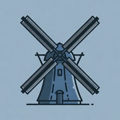 Windmill illustration on blue background