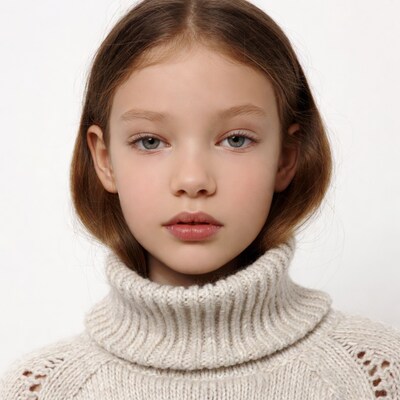 Girl in white turtleneck sweater