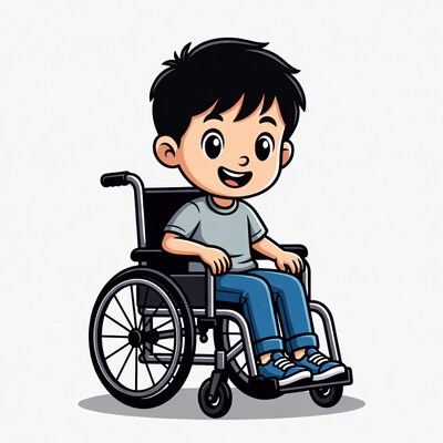 Happy Asian boy in wheelchair illustration