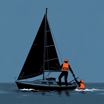 Sailor rescuing man from water