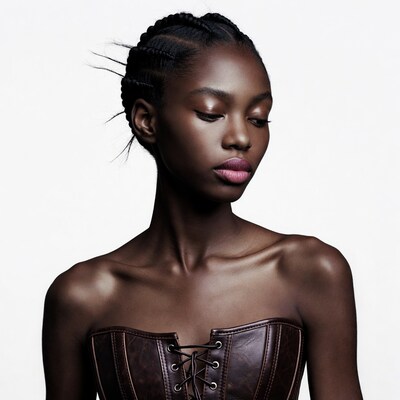 African woman in leather corset