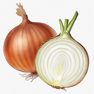 Whole and Cut Onion Illustration