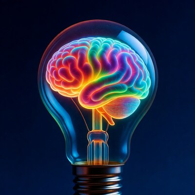 Colorful Brain in Light Bulb