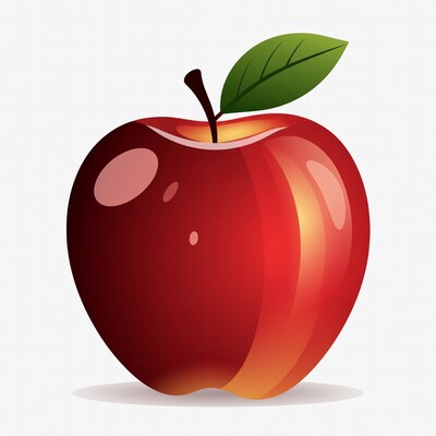 Red apple with green leaf