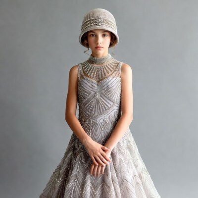 Girl in beaded flapper dress and hat