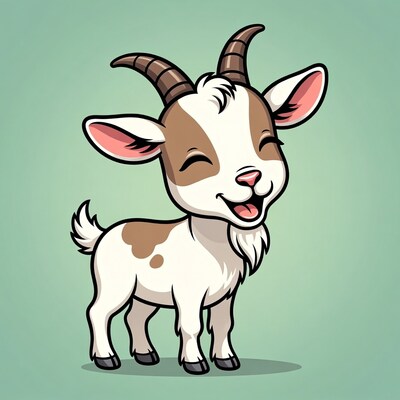 Cute cartoon baby goat smiling