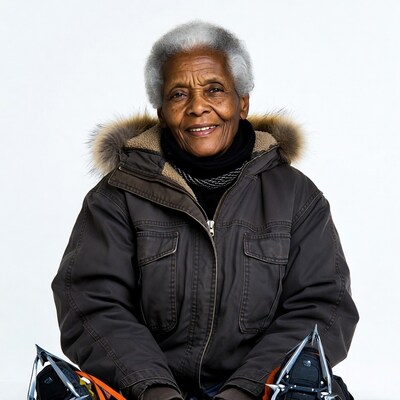 Elderly African-American woman with snowshoes