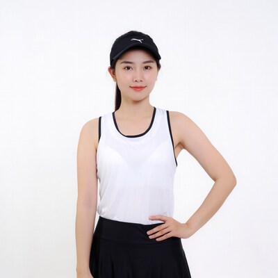 Asian woman in Puma tennis outfit