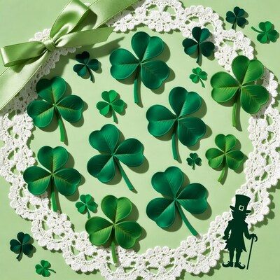 Shamrocks with Leprechaun on Lace