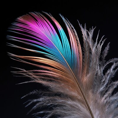 Colorful Iridescent Feather on Black