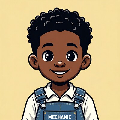 African-American boy mechanic illustration