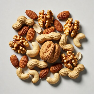 Mixed Nuts on Gray Background