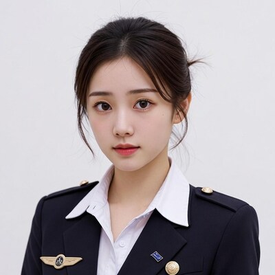 Asian woman in flight attendant uniform