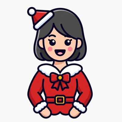 Smiling Asian girl in Santa dress