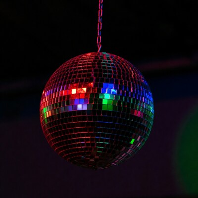 Disco Ball Hanging with Colorful Lights