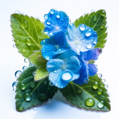 Blue Hydrangea Flowers with Dew Drops