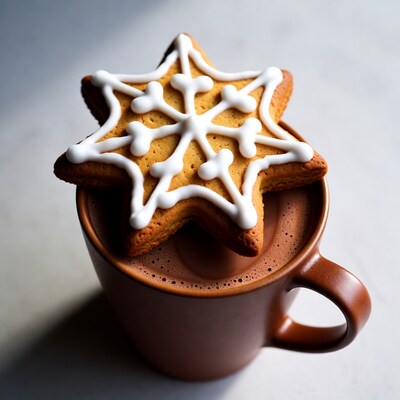Snowflake Gingerbread Cookie on Hot Chocolate