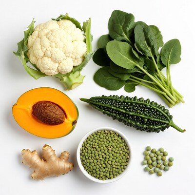 Fresh Green Vegetables on White Background