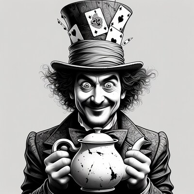 Mad Hatter holding teapot illustration