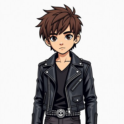 Anime boy in leather jacket