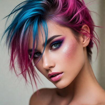 Woman with blue pink hair