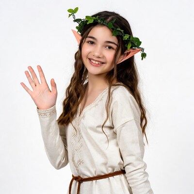 Girl waving in elf costume