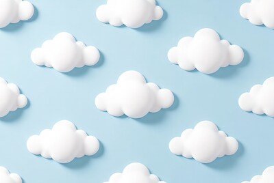 3D White Clouds on Blue Background