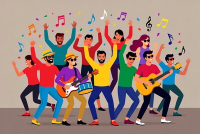 Diverse group playing music illustration