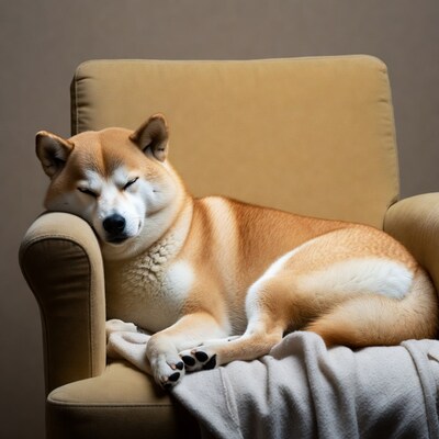 Shiba Inu sleeping on armchair