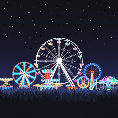 Colorful Ferris Wheels at Night Carnival
