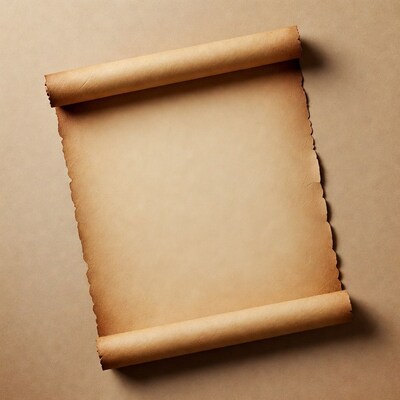 Rolled Parchment Scroll on Brown Background