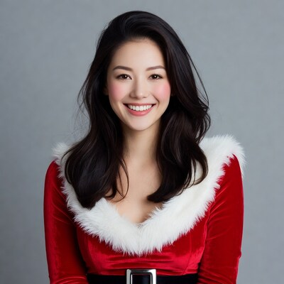 Asian woman in Santa dress smiling