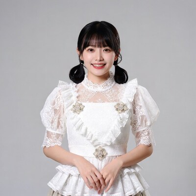 Asian woman in white lace dress