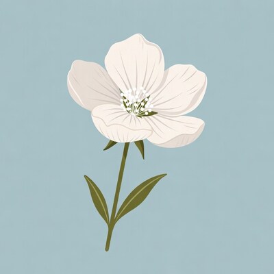 White flower illustration on blue background