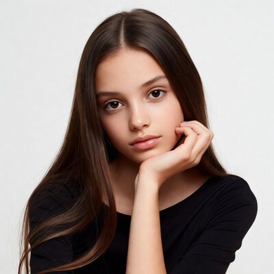 Teen girl resting chin on hand