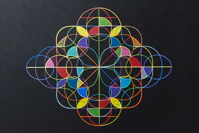Colorful Overlapping Circles on Black Background