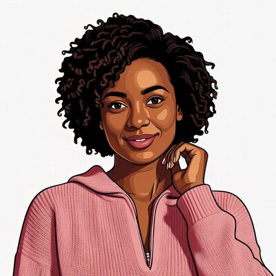 African-American woman touching chin illustration