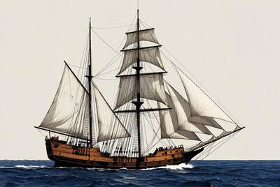 Sailing Ship on Ocean Waves