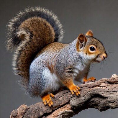 Gray squirrel on tree branch