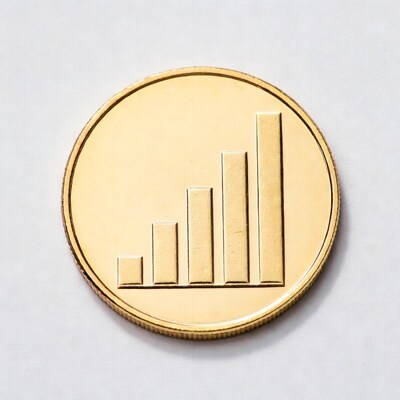 Gold coin with rising bar graph