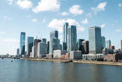 Modern skyscrapers along river