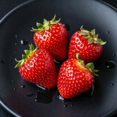 Fresh Strawberries on Black Plate