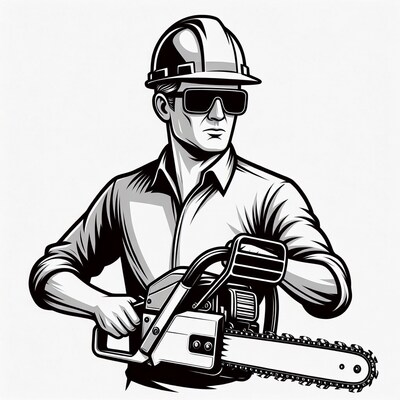Man holding chainsaw with hard hat