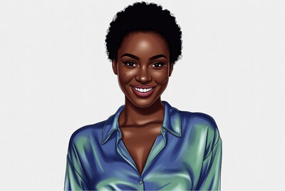 Smiling African-American woman in blue shirt